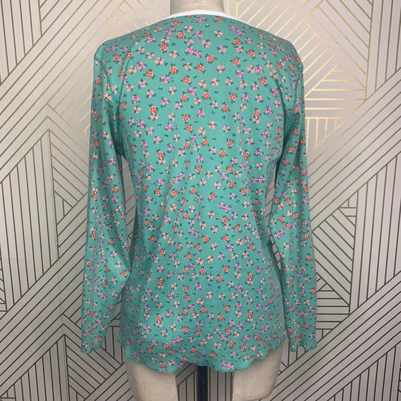 Roberta‎ Roller Rabbit Blooms Pajama Top Tee Henley Floral Green Size US Small - Picture 7 of 12